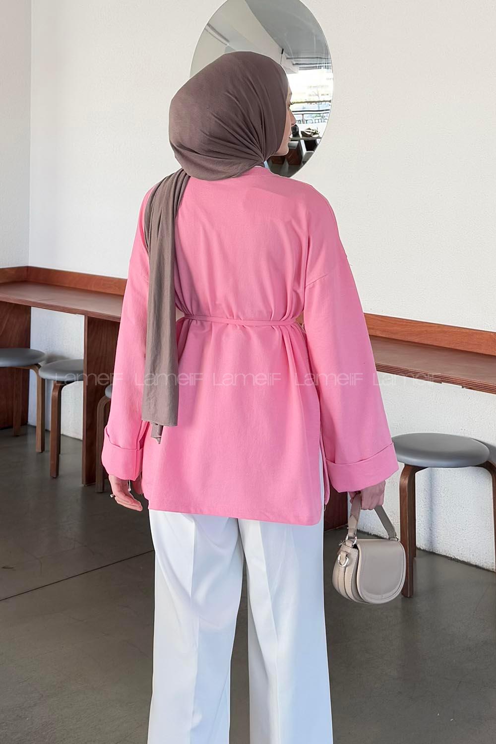 Lamelif Yırtmaç Detaylı Sweat Pembe