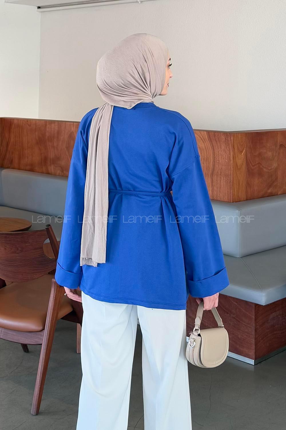 Lamelif Yırtmaç Detaylı Sweat Saks Mavisi