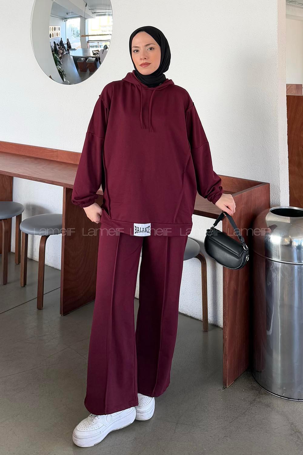 Lamelif Balance Armalı Çımalı İkili Tesettür Takım Bordo