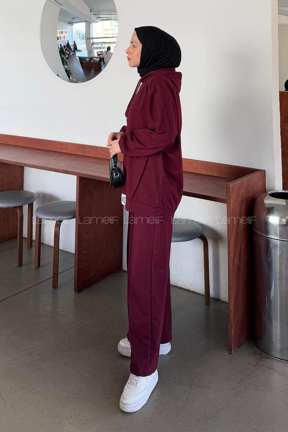 Lamelif Balance Armalı Çımalı İkili Tesettür Takım Bordo