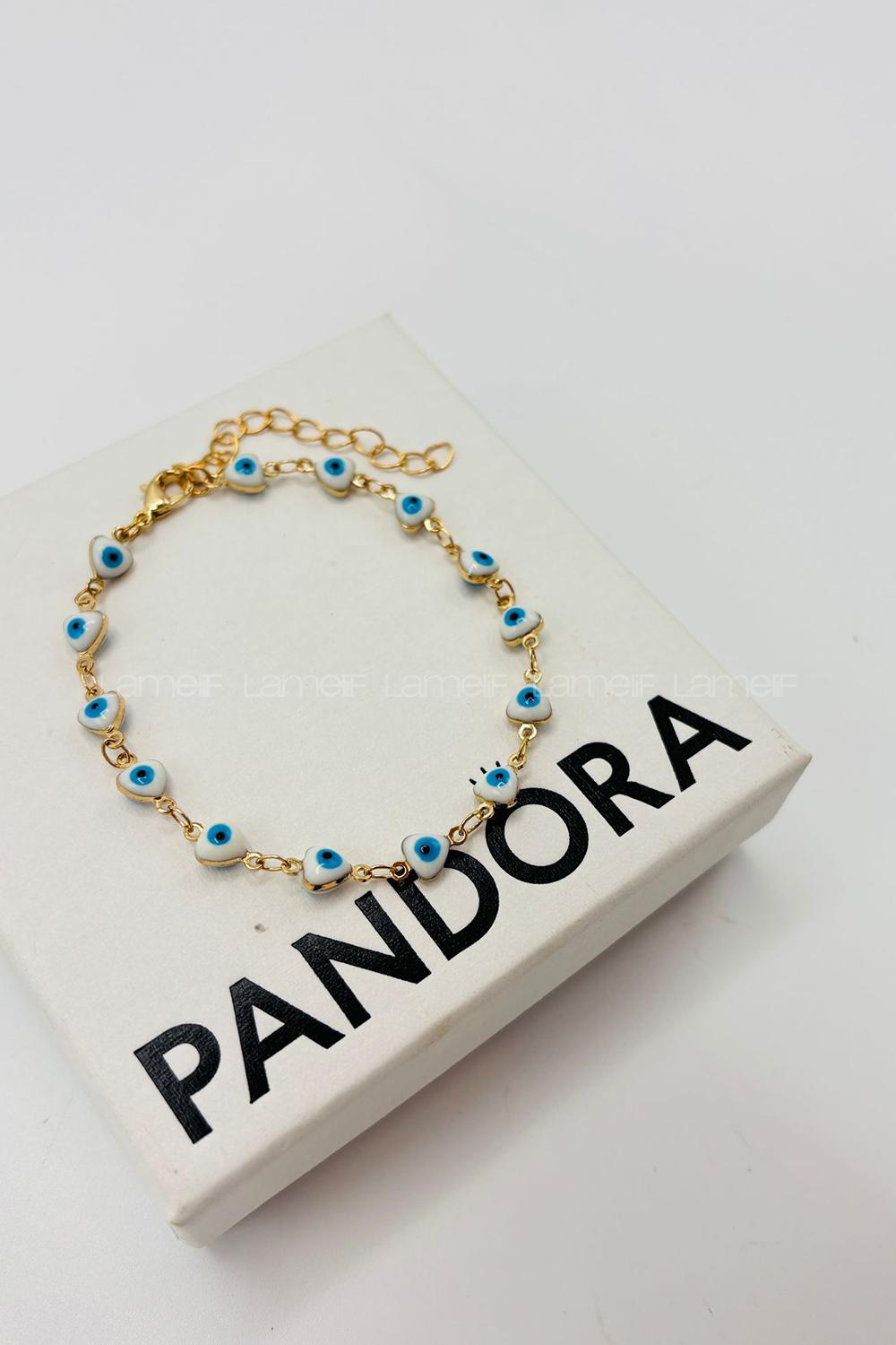 Lamelif Beyaz Kalp Nazar Boncuklu Zarif Bileklik