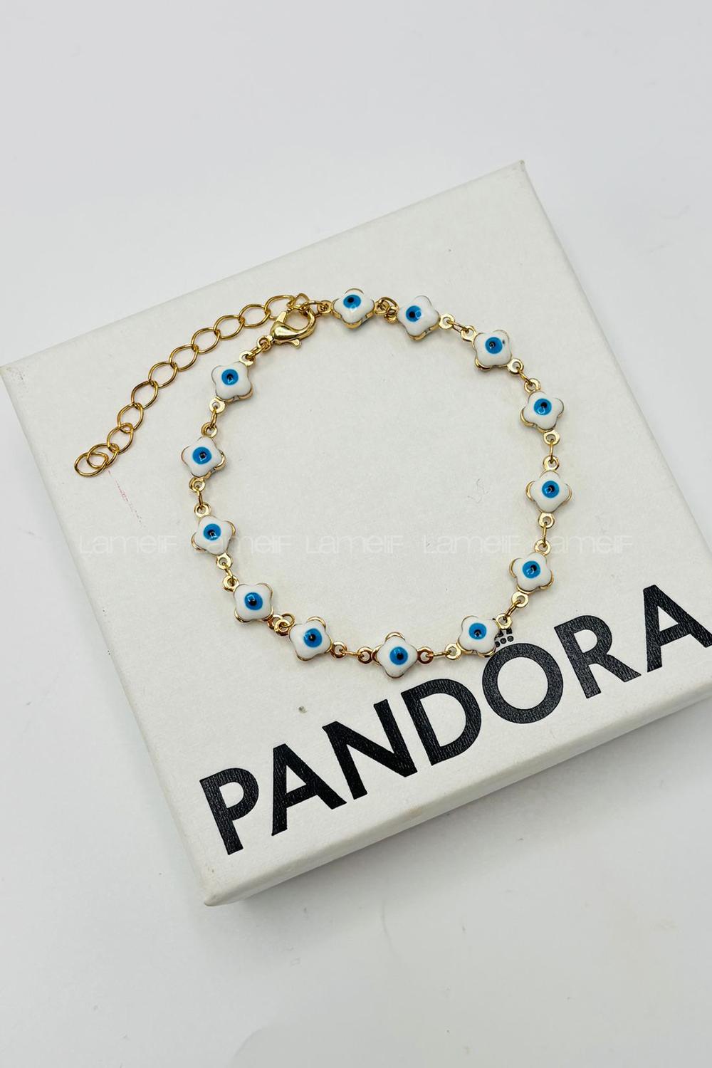 Lamelif Gold Beyaz Yonca Nazar Zarif Bileklik