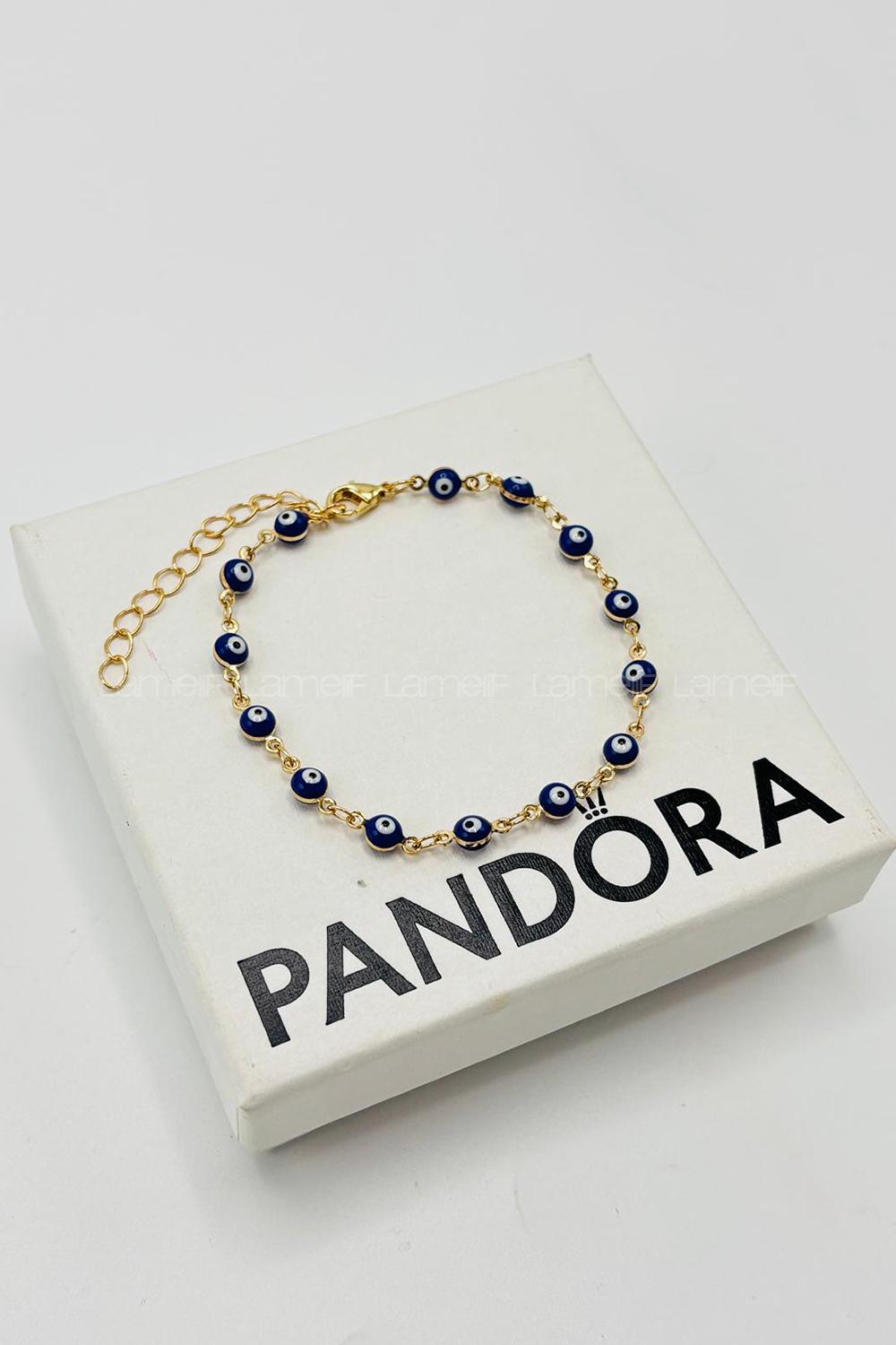 Lamelif Gold Lacivert Nazar Boncuk Zarif Bileklik