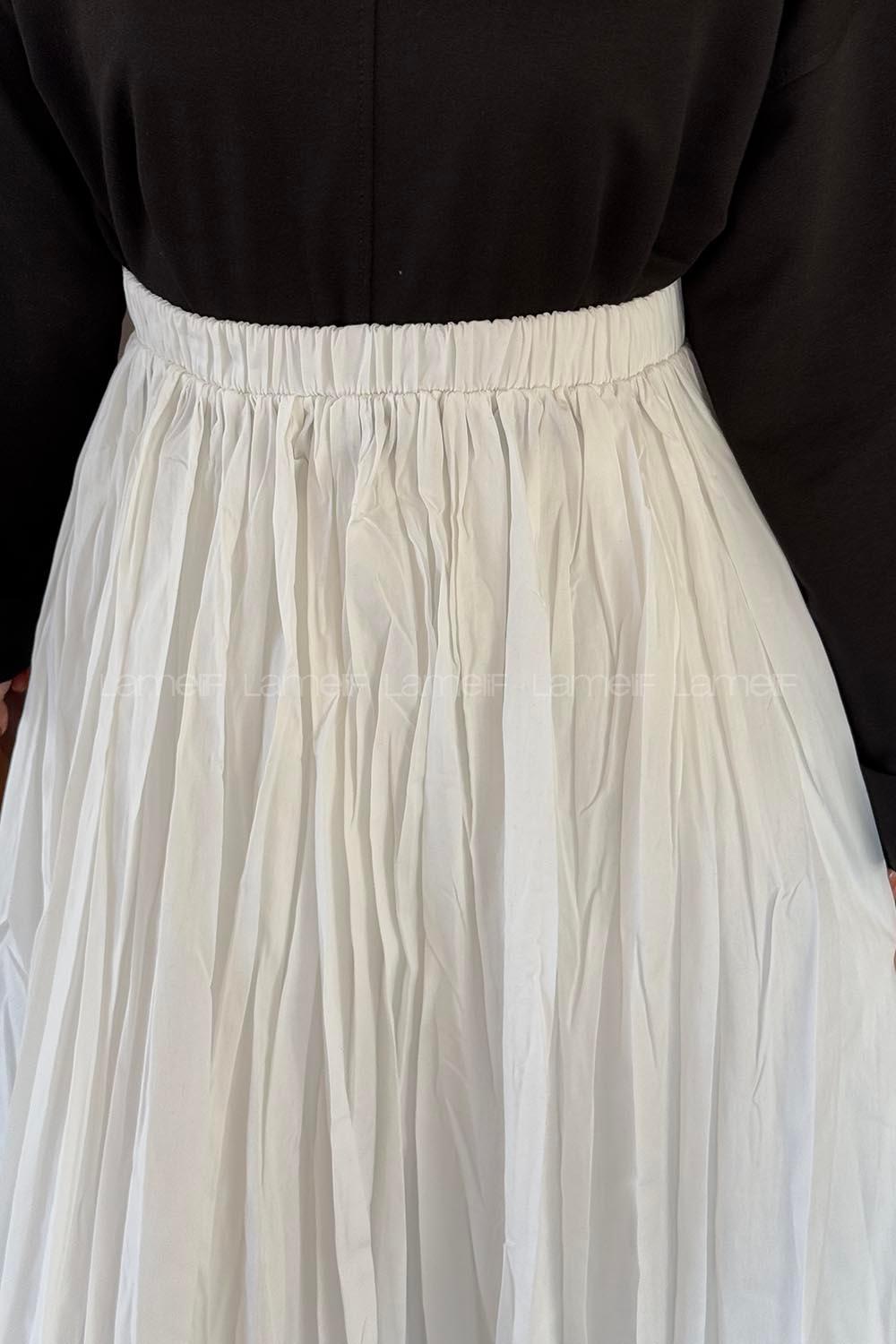 Lamelif Kraşlı Tesettür Etek Beyaz