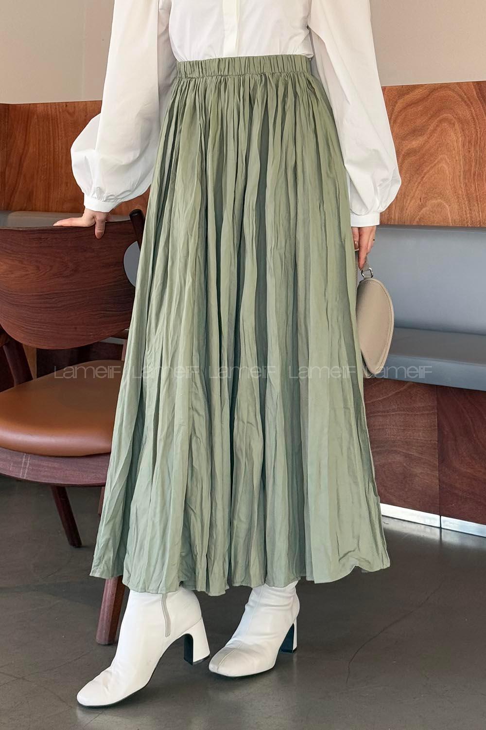 Lamelif Kraşlı Tesettür Etek Çağla Yeşili