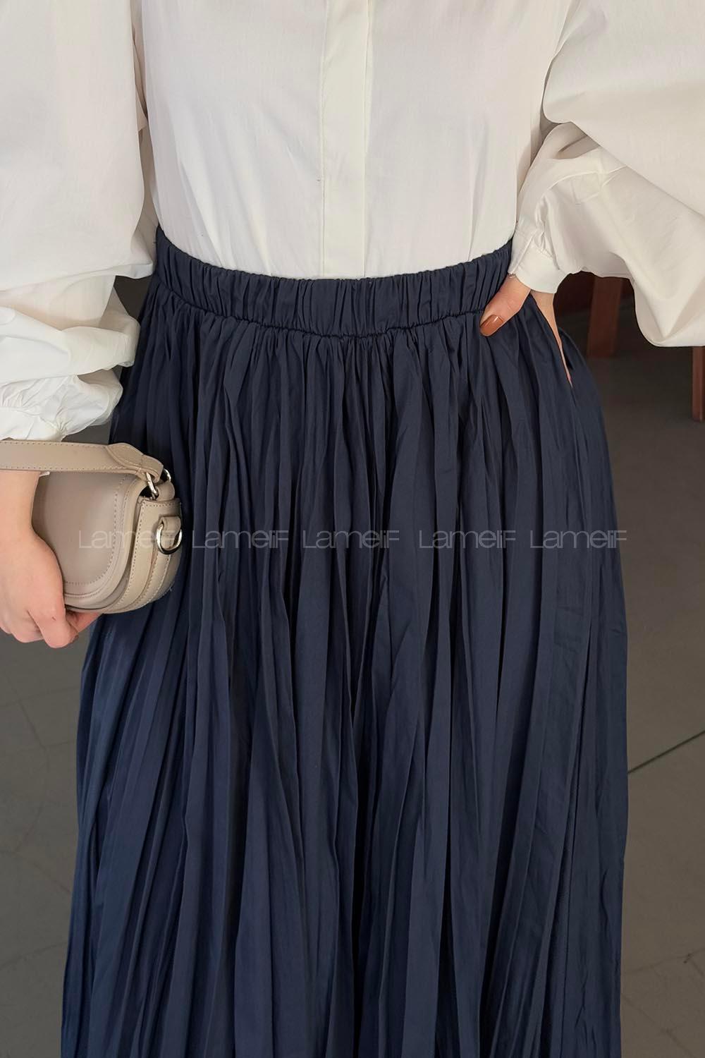 Lamelif Kraşlı Tesettür Etek Lacivert