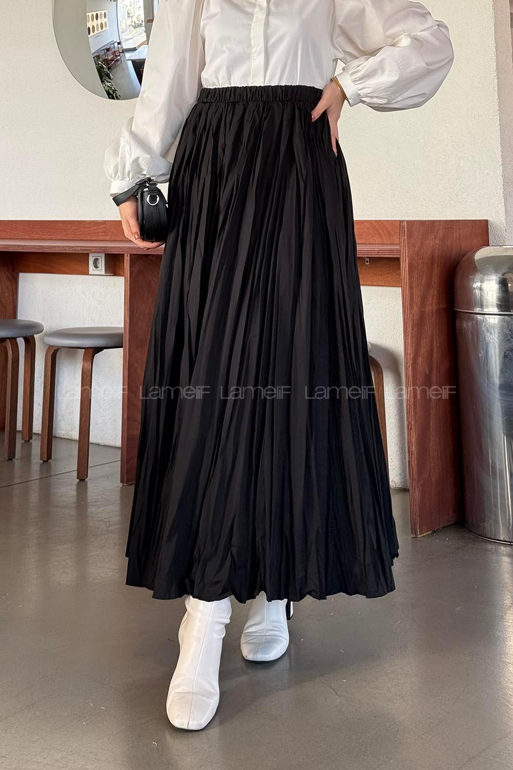 Lamelif Kraşlı Tesettür Etek Siyah