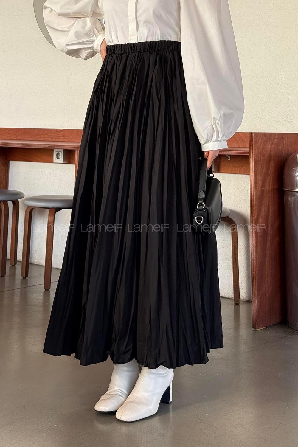 Lamelif Kraşlı Tesettür Etek Siyah