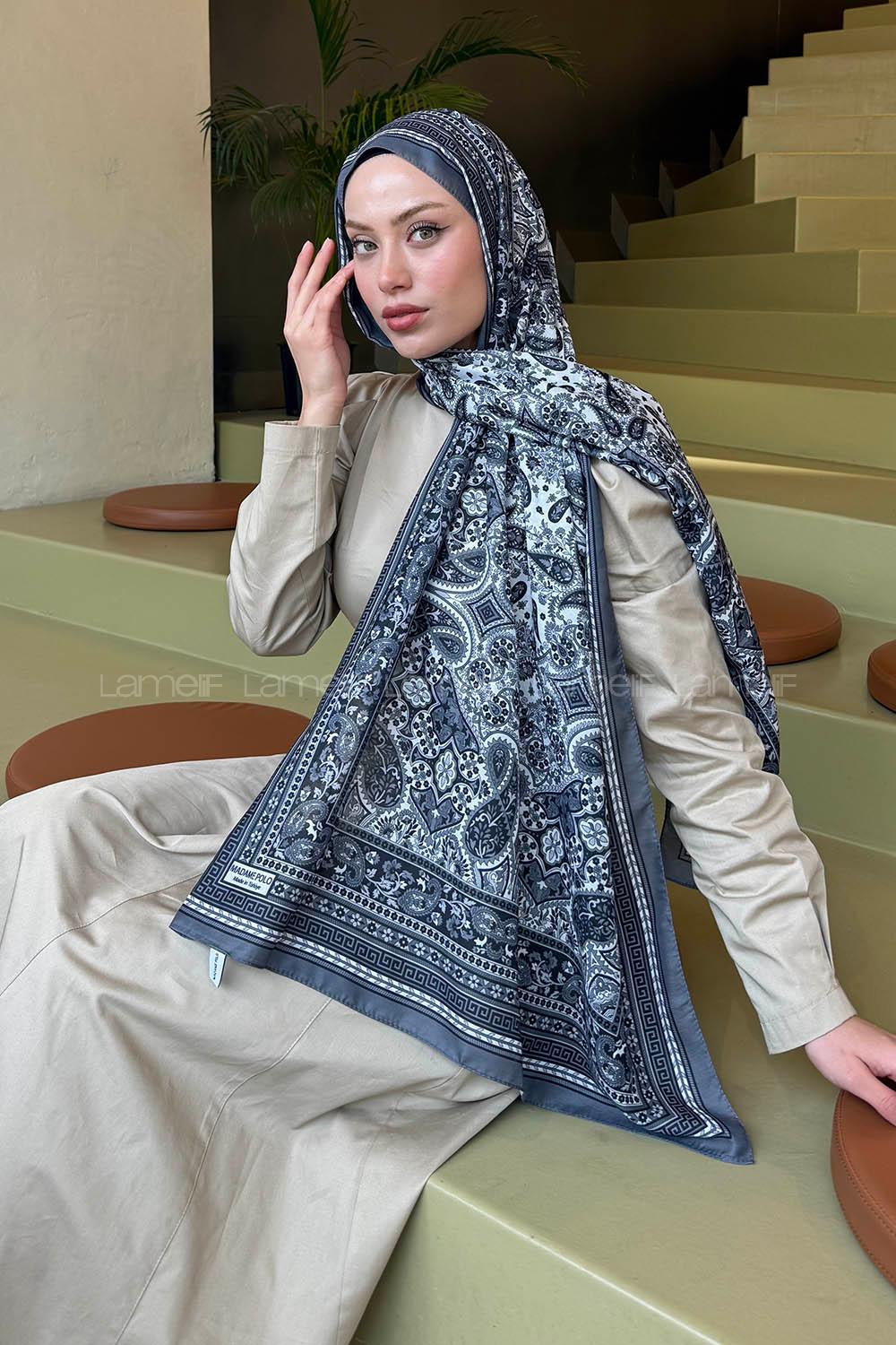 Lamelif Retro Desen Soft Şal Antrasit