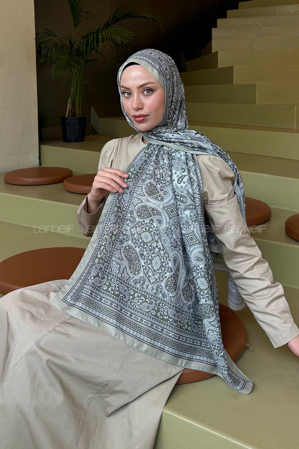 Lamelif Retro Desen Soft Şal Mint Yeşili