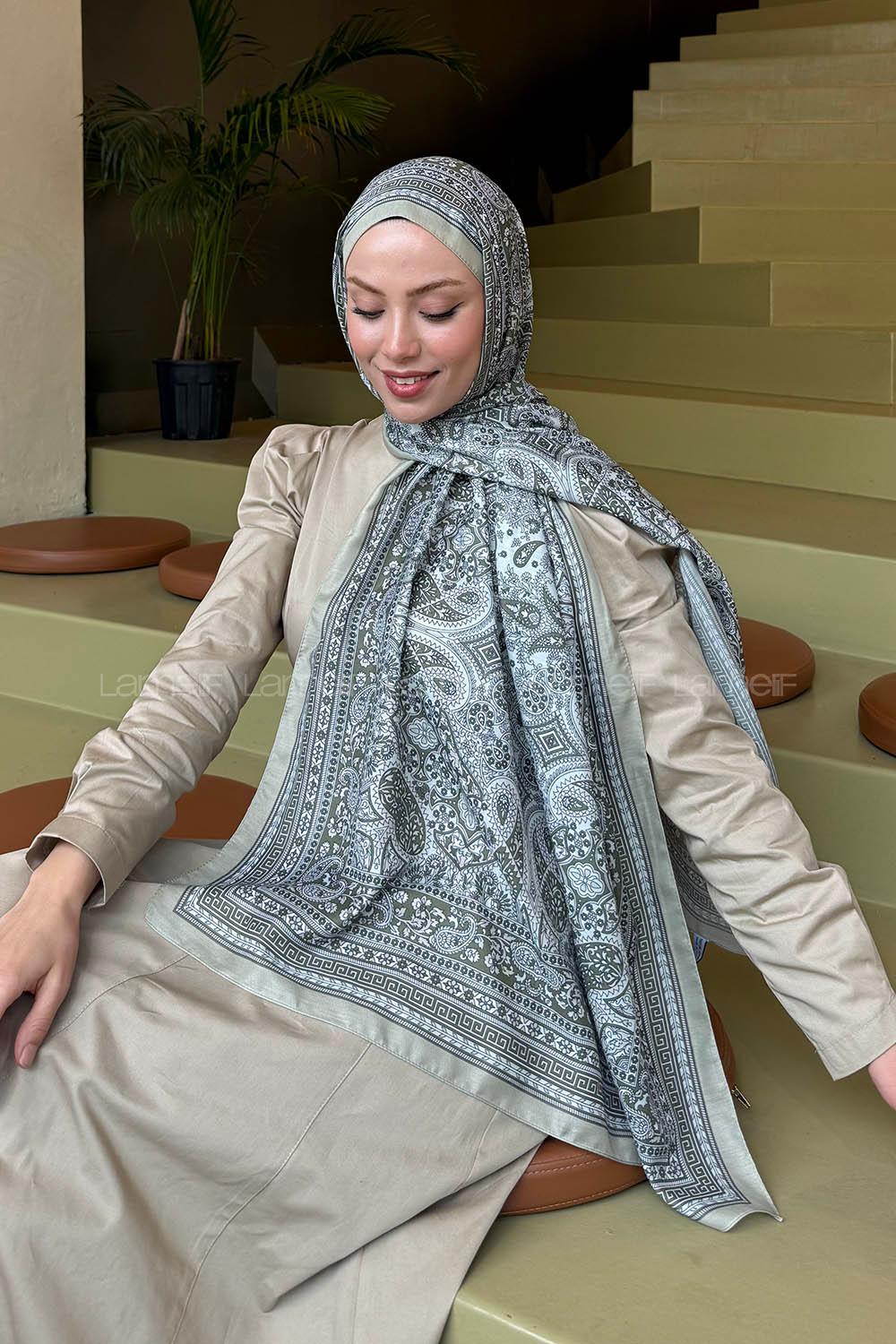 Lamelif Retro Desen Soft Şal Mint Yeşili