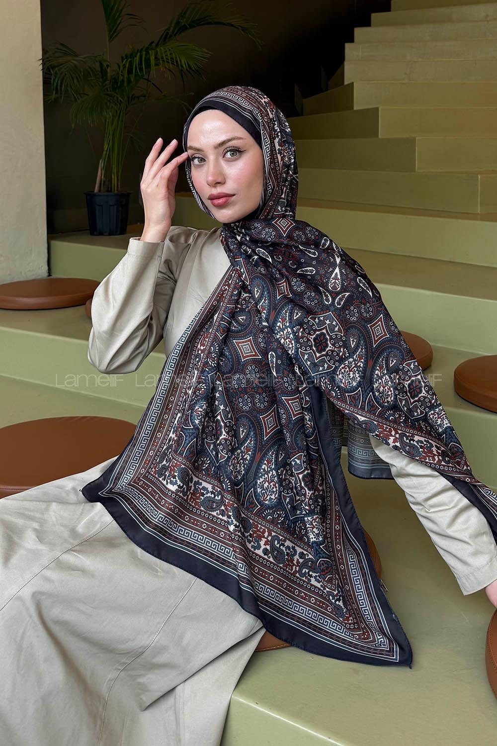 Lamelif Retro Desen Soft Şal Siyah