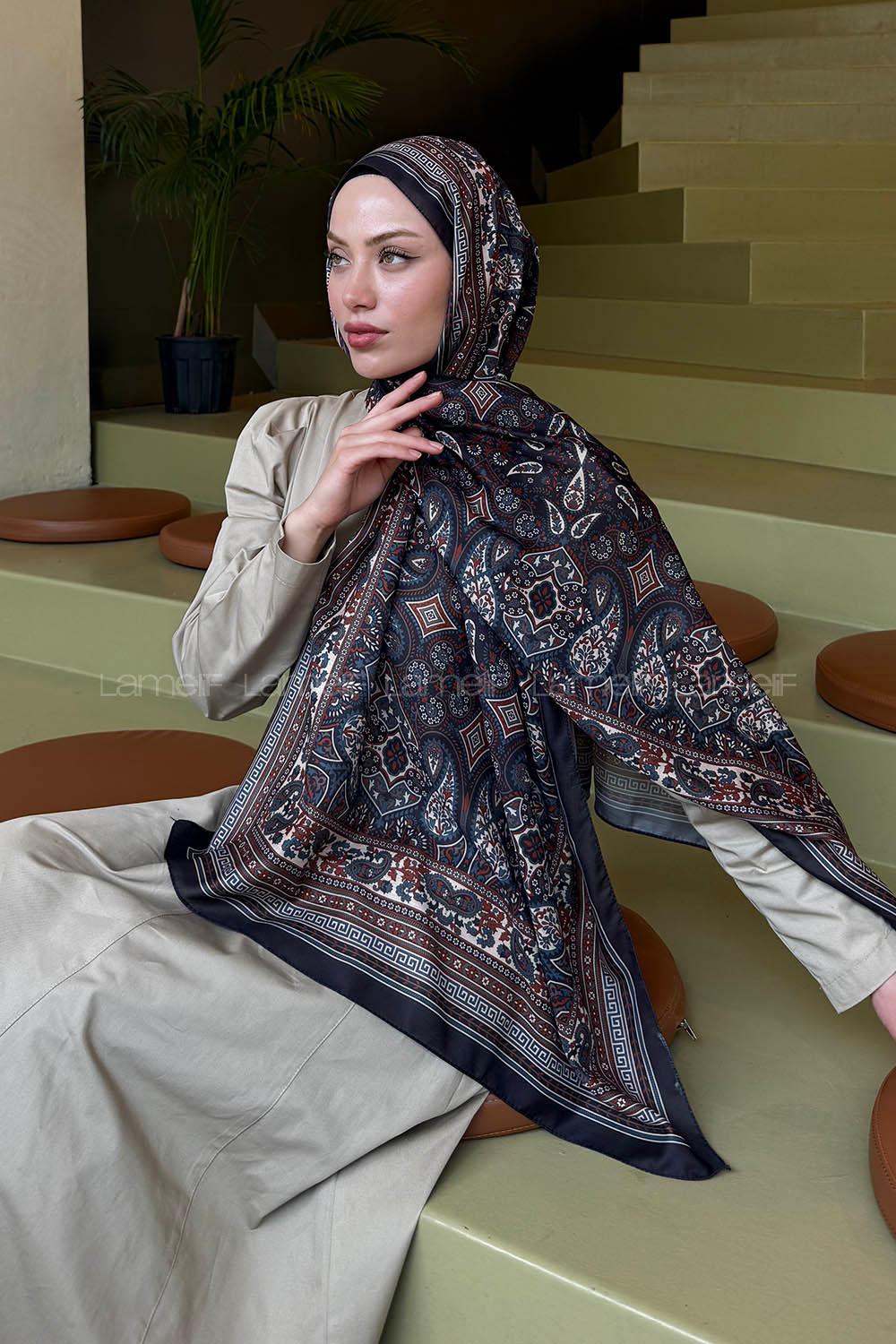 Lamelif Retro Desen Soft Şal Siyah