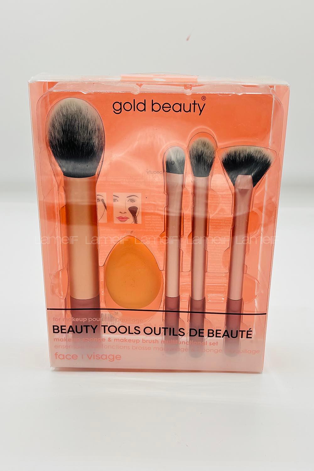 Lamelif Gold Beauty Makyaj Fırçası ve Makyaj Süngeri Seti Rose Gold
