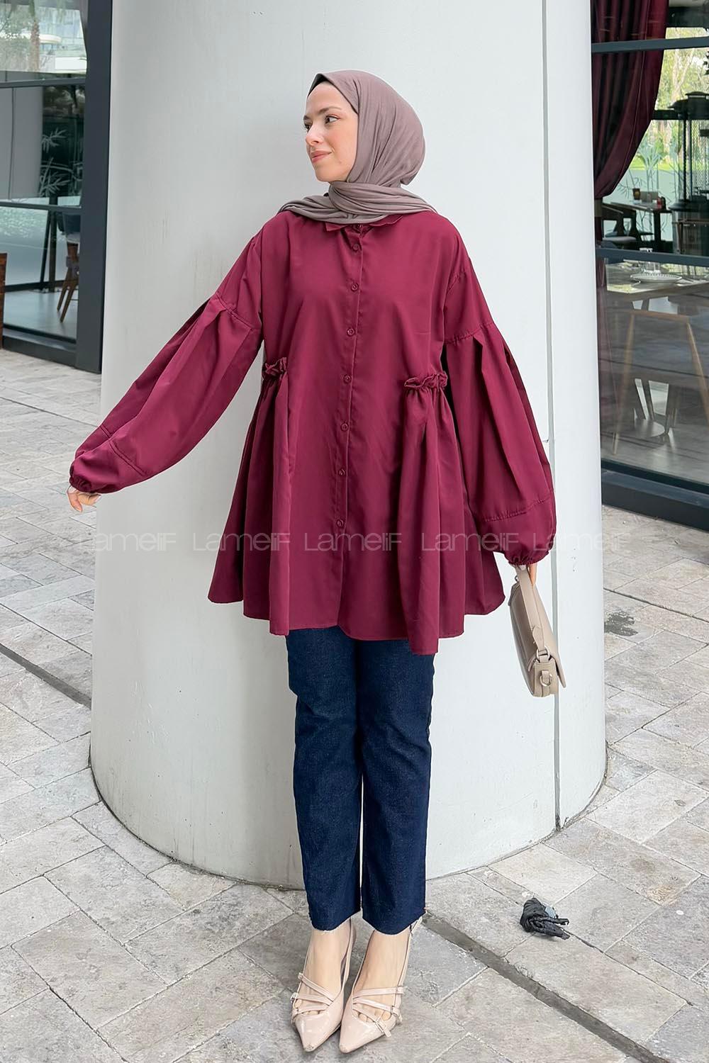 Lamelif Lopez Balon Kol Tunik Bordo