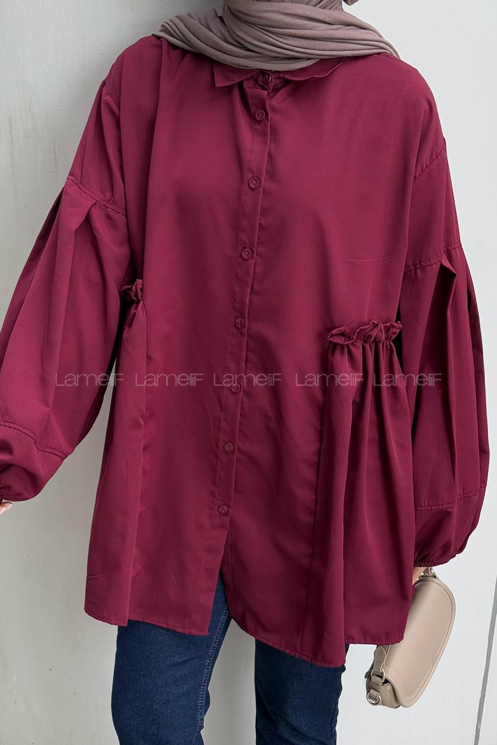 Lamelif Lopez Balon Kol Tunik Bordo