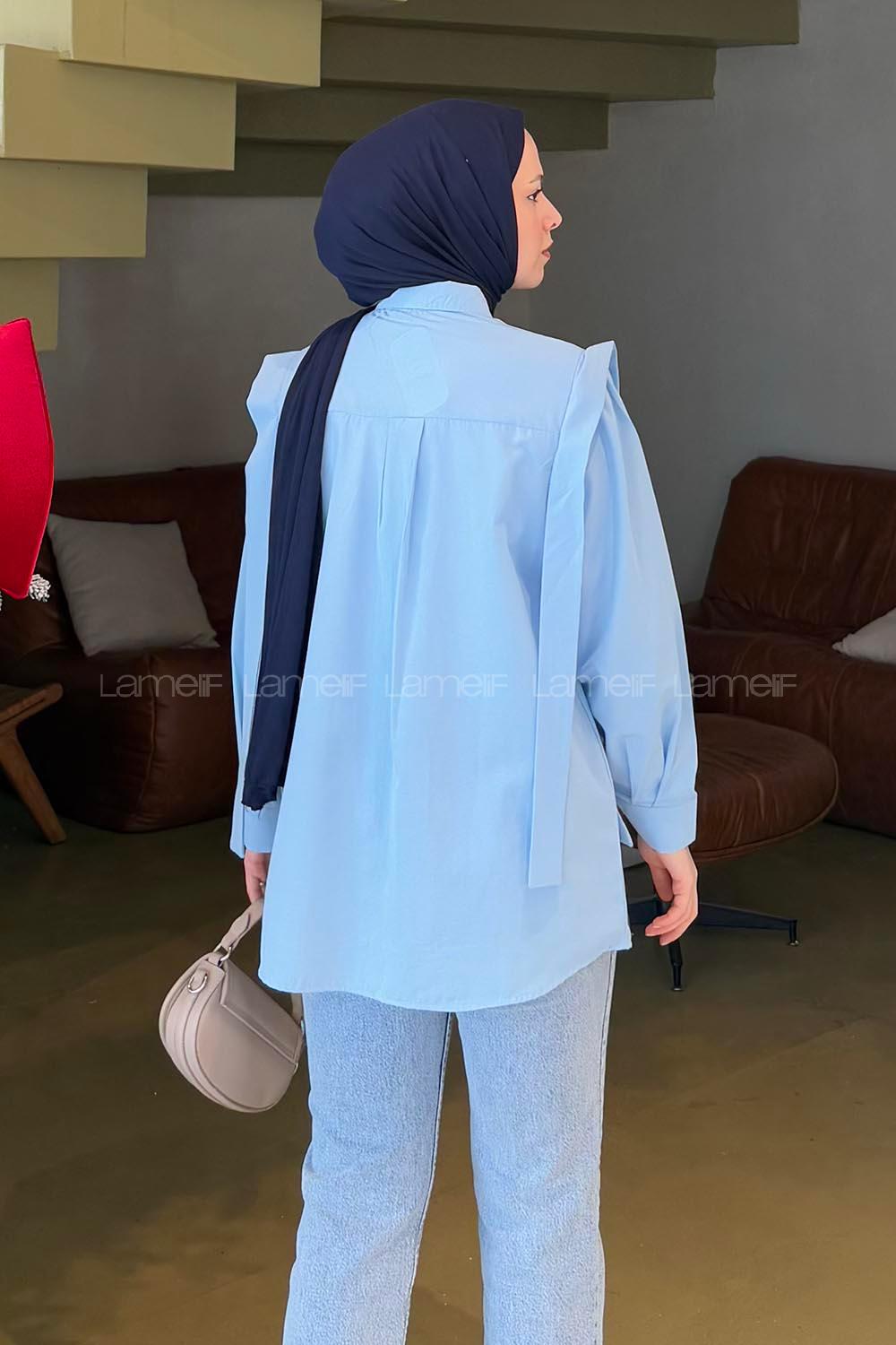 Baby Blue Shirt Collar Long Arm Cotton Shirt