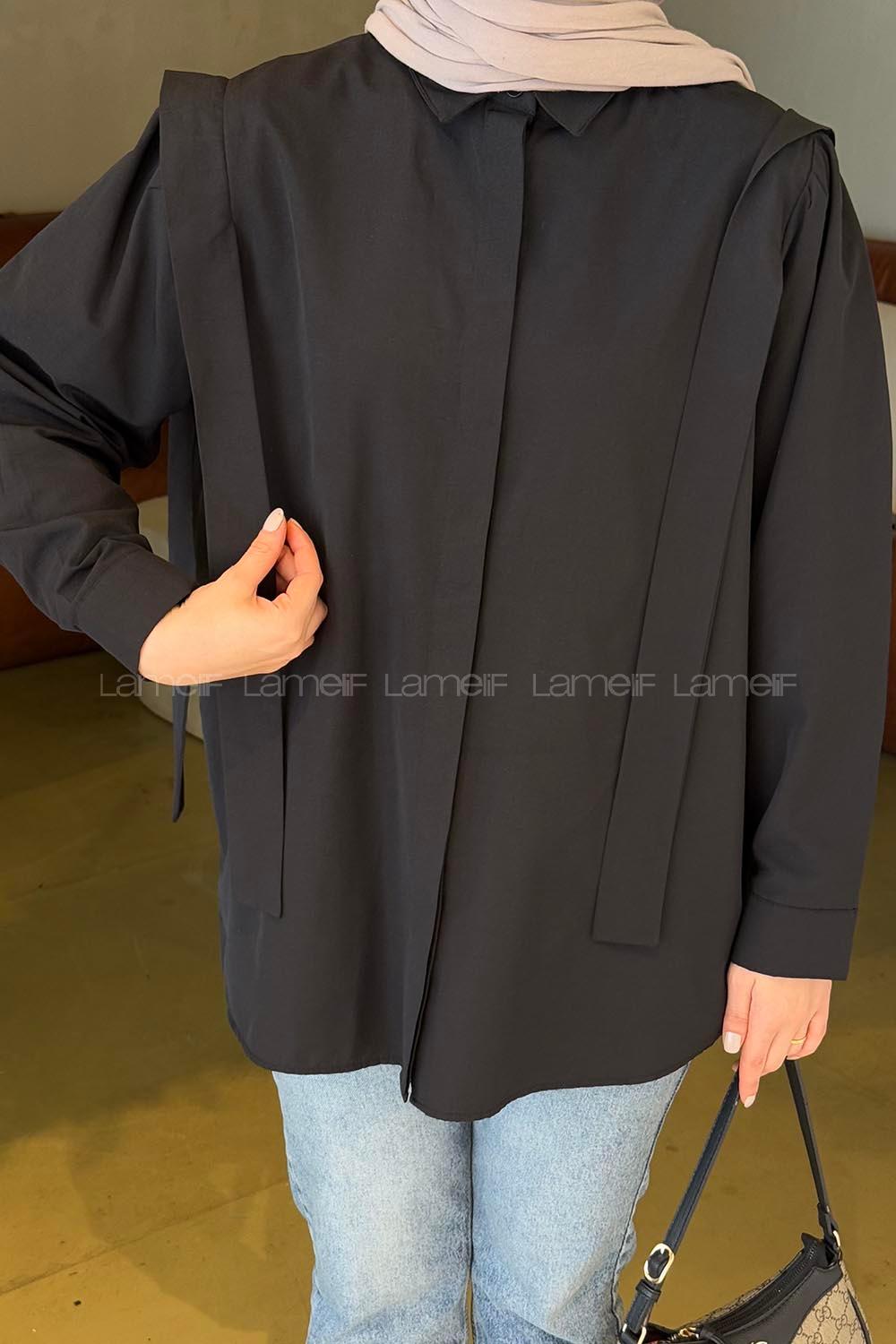 Black Shirt Collar Long Arm Cotton Shirt