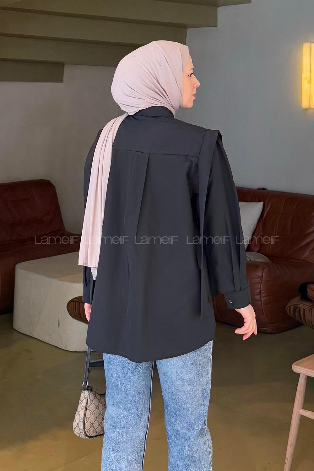 Black Shirt Collar Long Arm Cotton Shirt