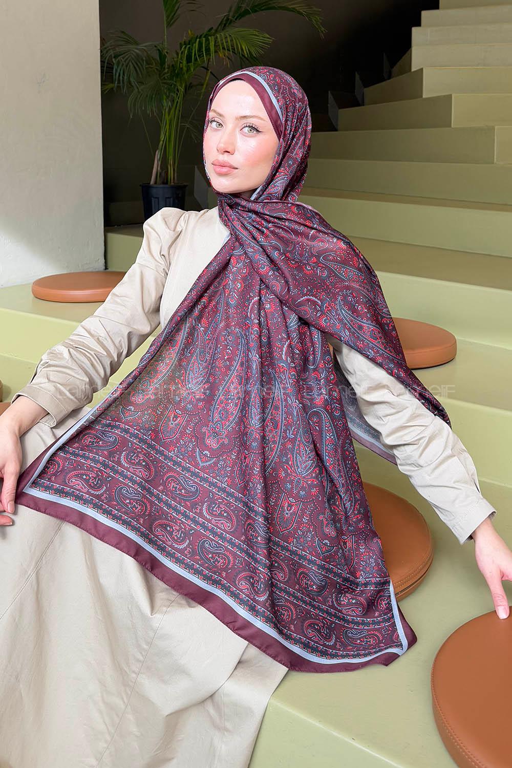 Lamelif Retro Desen Soft Şal Koyu Bordo