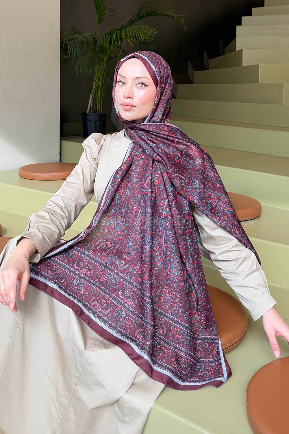 Lamelif Retro Desen Soft Şal Koyu Bordo