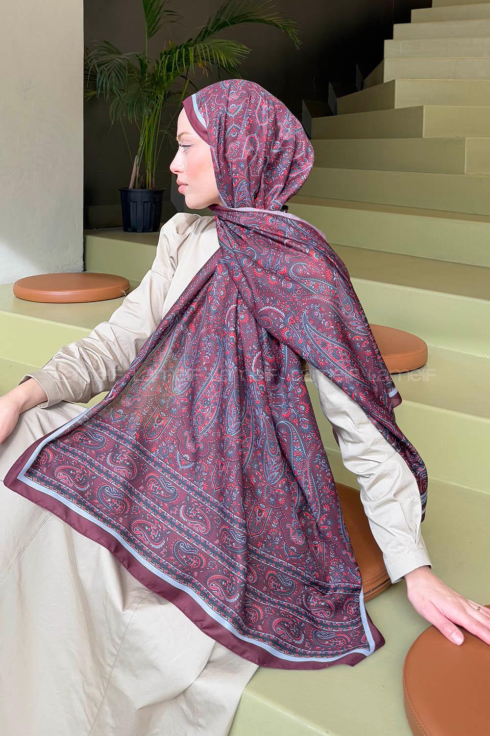 Lamelif Retro Desen Soft Şal Koyu Bordo