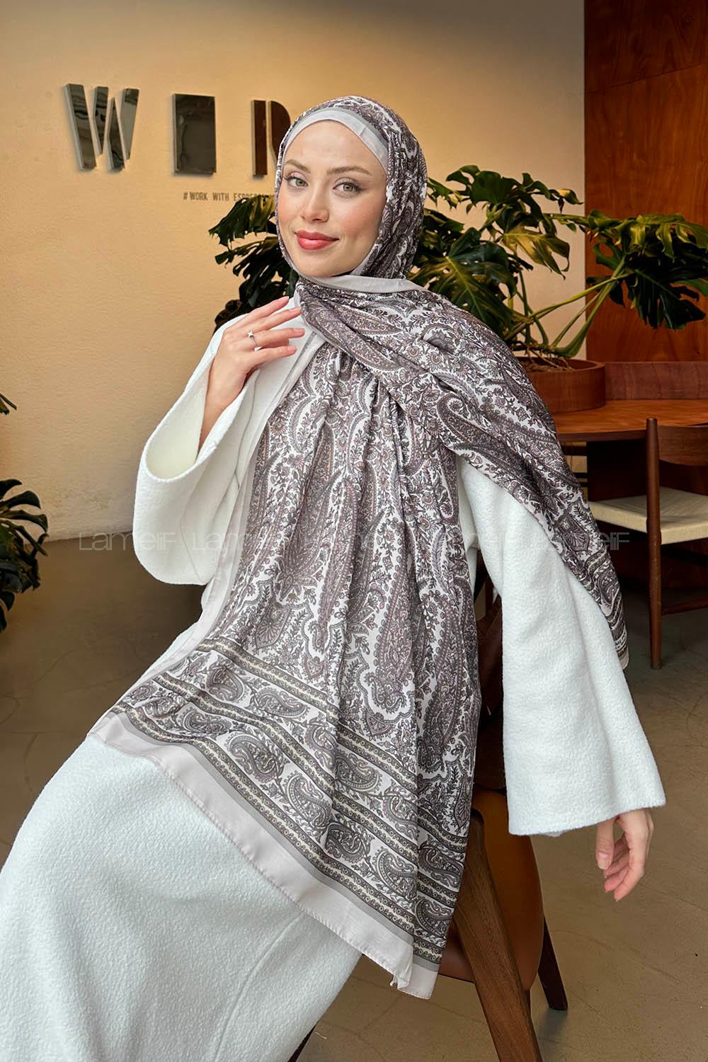 Lamelif Retro Desen Soft Şal Taş