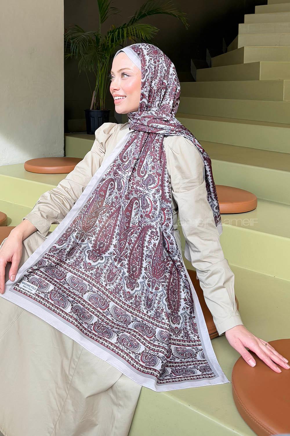 Lamelif Retro Desen Soft Şal Taş Bordo