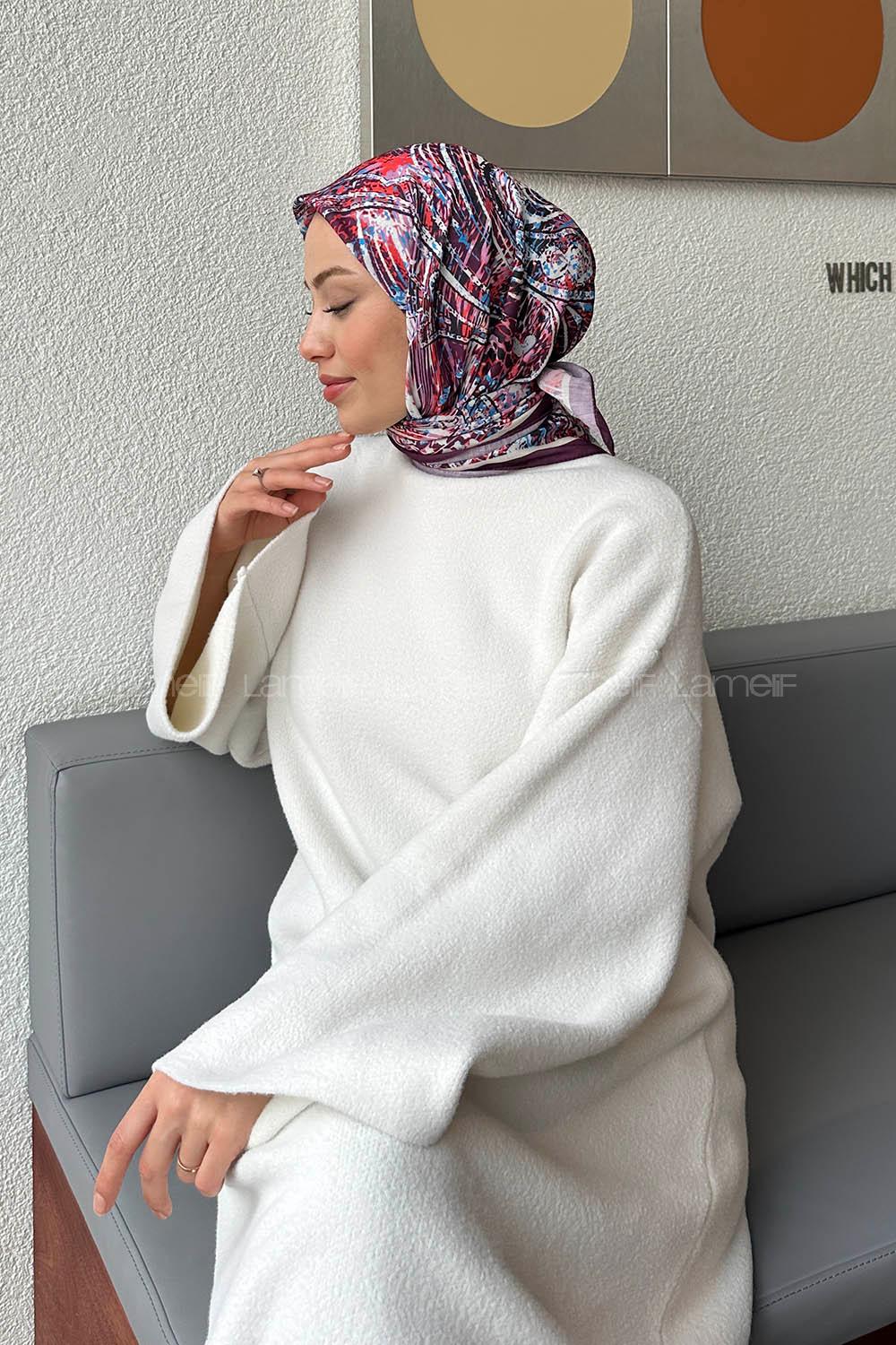 Lamelif Retro Desen kokulu Prime Soft Eşarp Mor