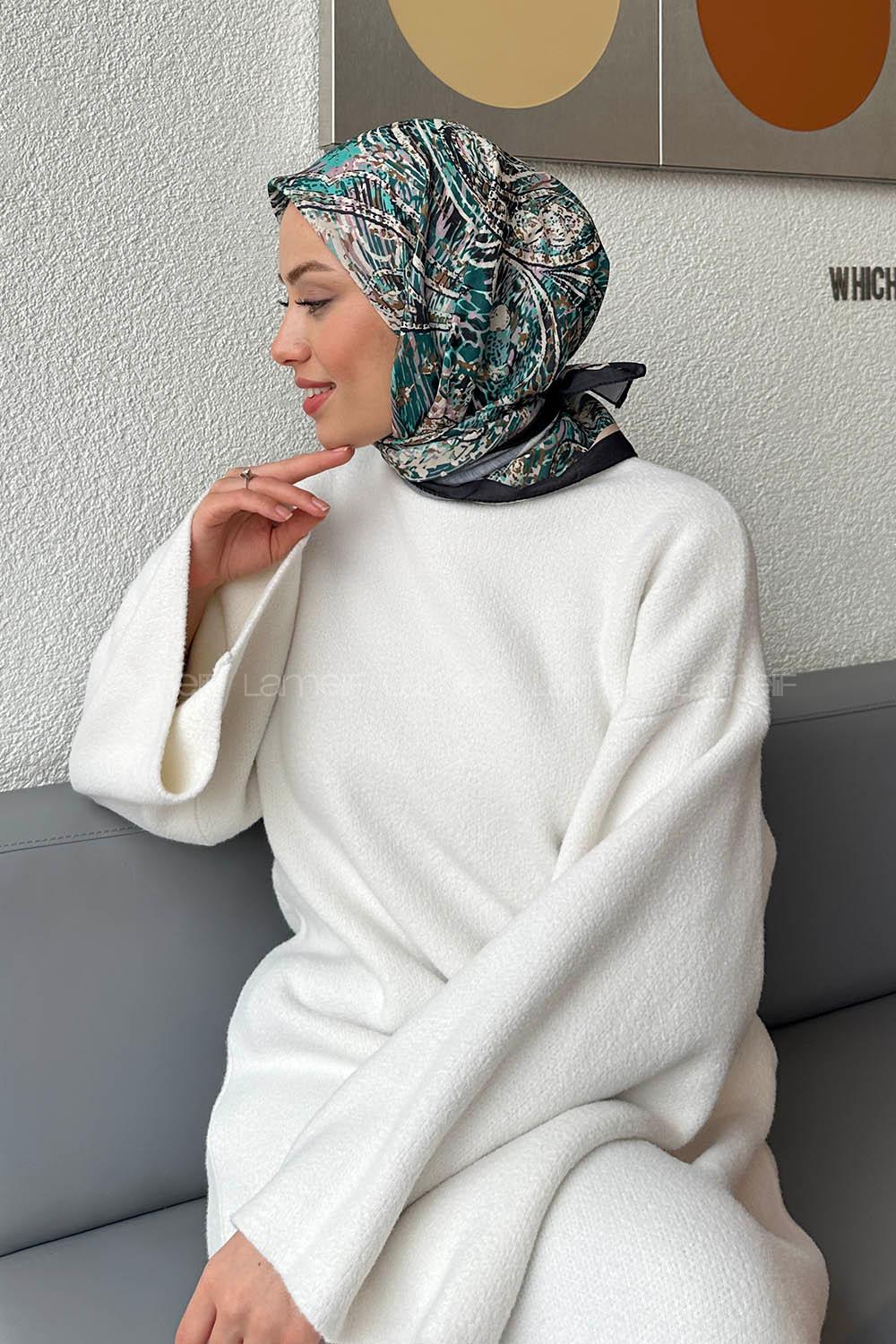 Green Cotton Fabric Striped Scarf