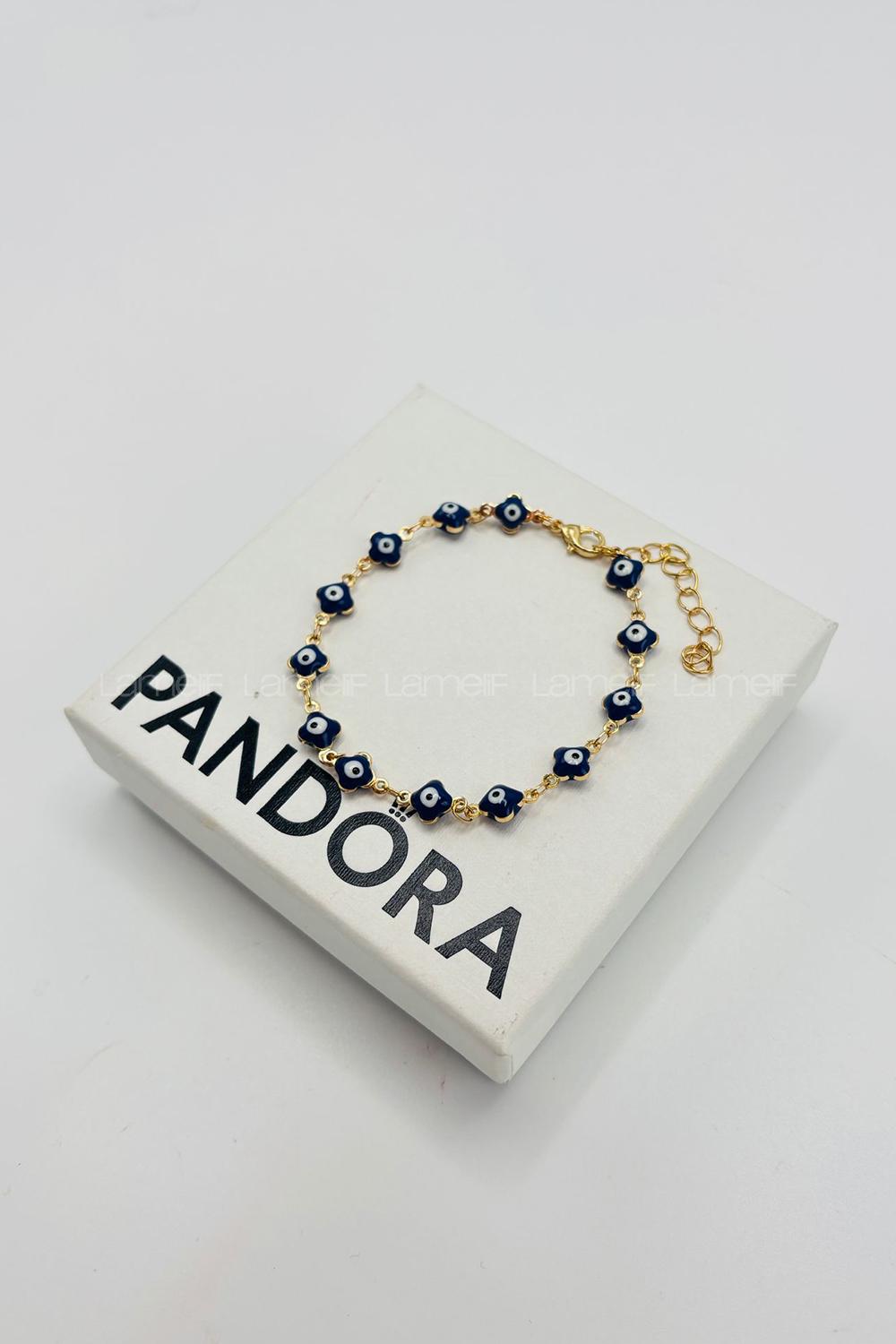 Lamelif Gold Lacivert Yonca Nazar Zarif Bileklik