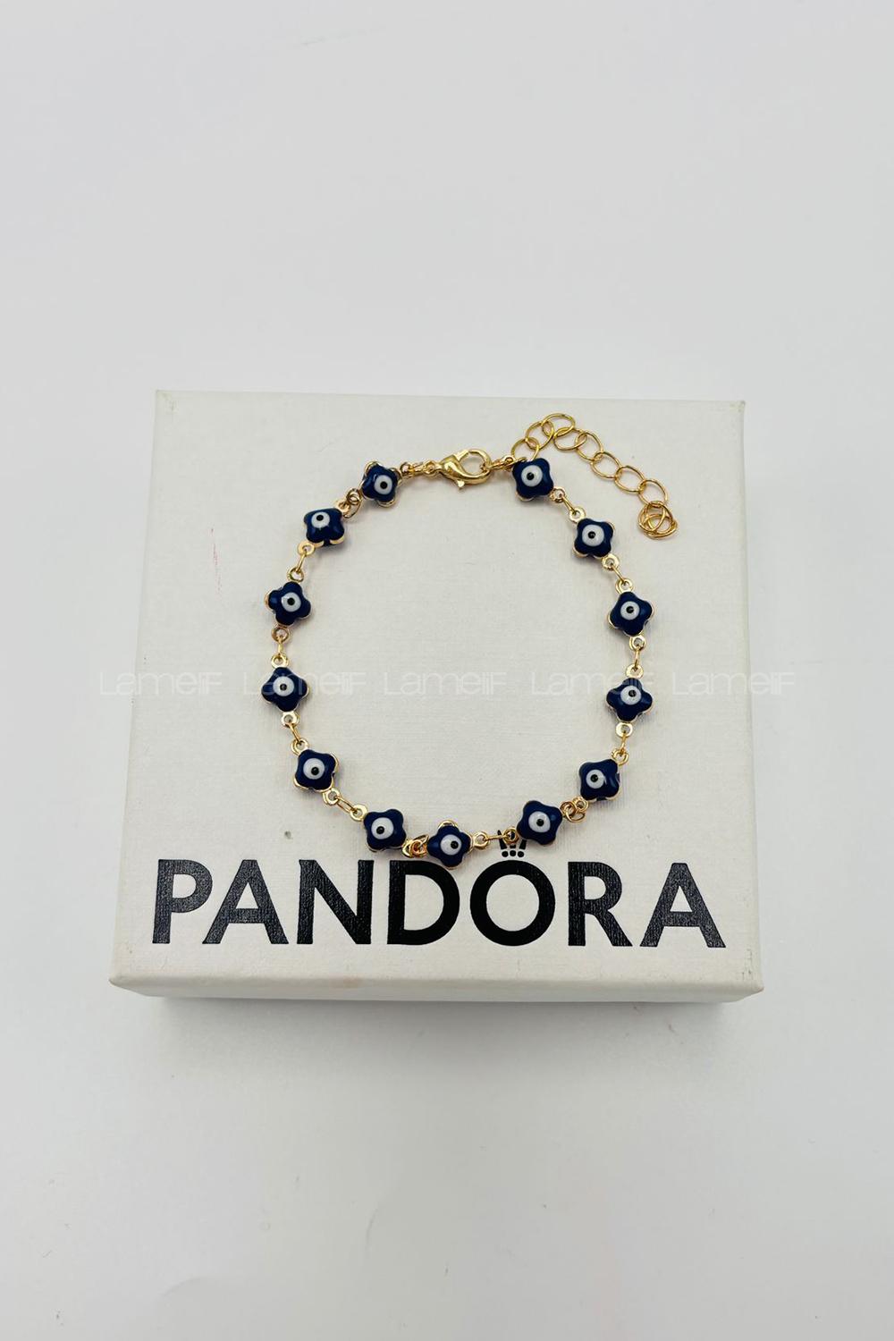 Lamelif Gold Lacivert Yonca Nazar Zarif Bileklik