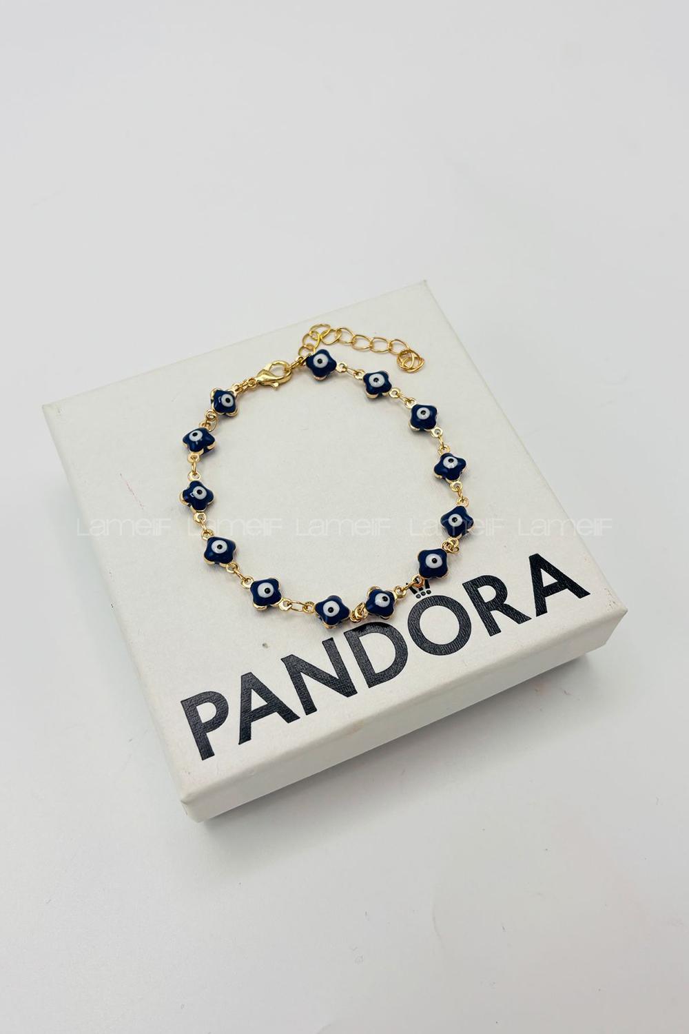 Lamelif Gold Lacivert Yonca Nazar Zarif Bileklik