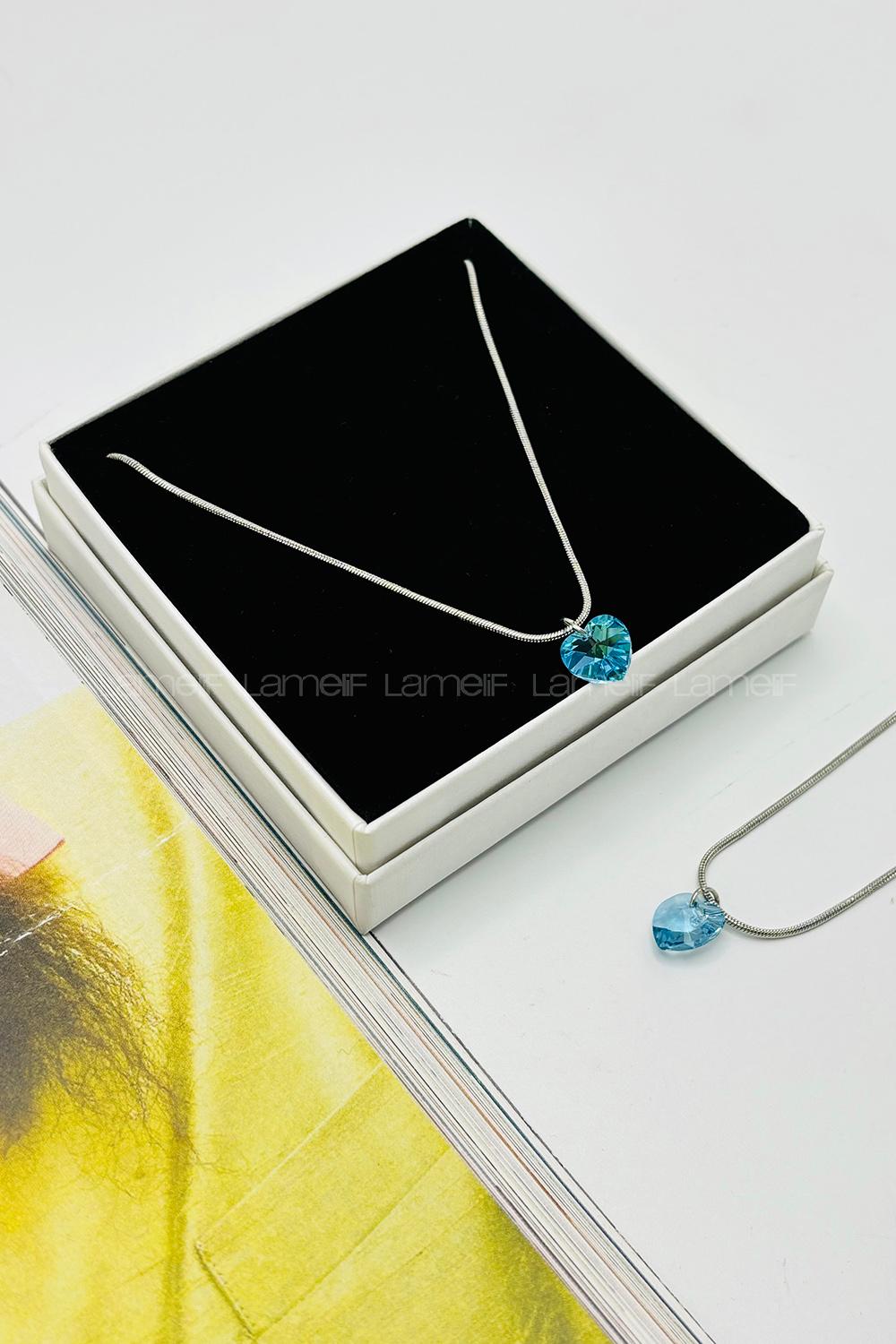 Lamelif Mavi Kristal Kalp Kolye