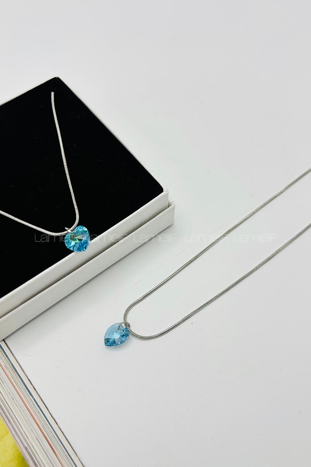 Lamelif Mavi Kristal Kalp Kolye