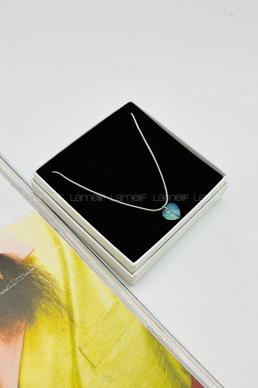 Lamelif Mavi Kristal Kalp Kolye