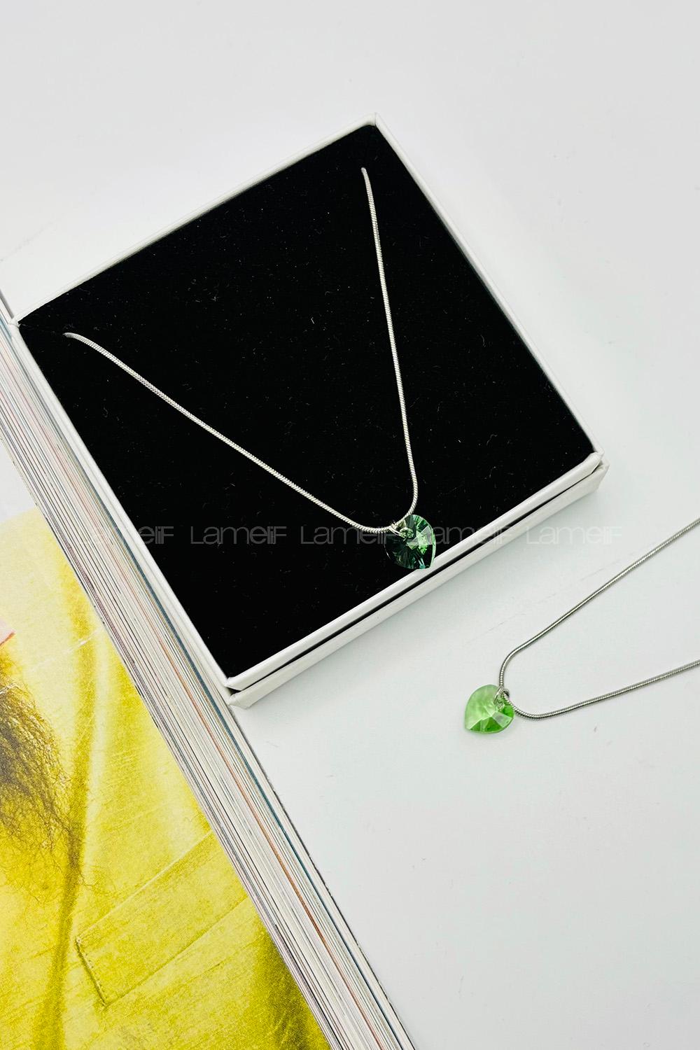 Lamelif Yeşil Kristal Kalp Kolye