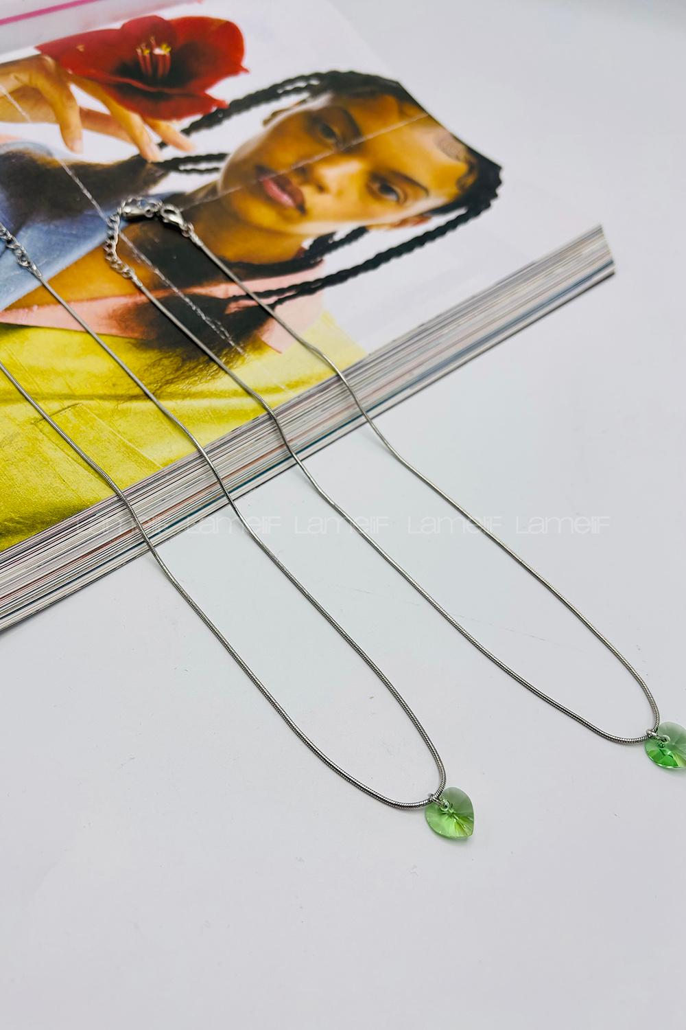 Lamelif Yeşil Kristal Kalp Kolye