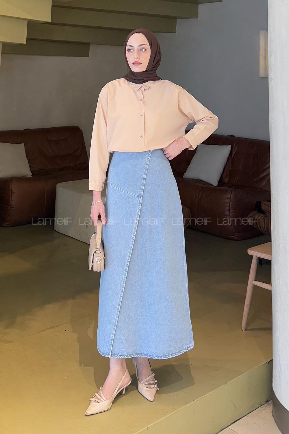 Lamelif Düz Sade Tesettür Gömlek Sütlü Kahve