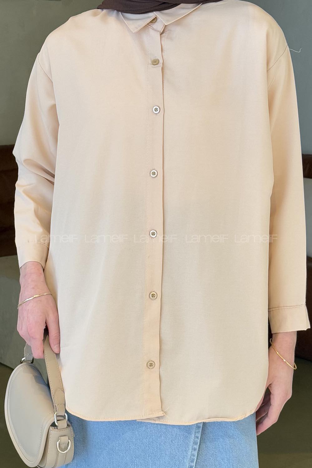 Lamelif Düz Sade Tesettür Gömlek Sütlü Kahve