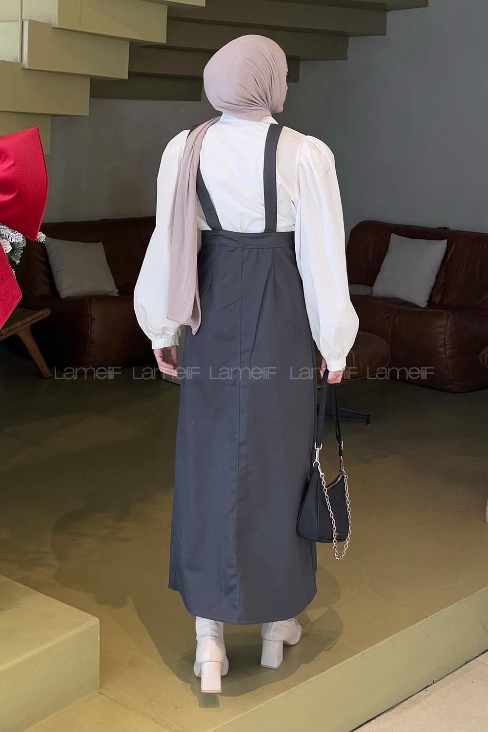 Lamelif Önü Boydan Düğmeli Salopet Antrasit