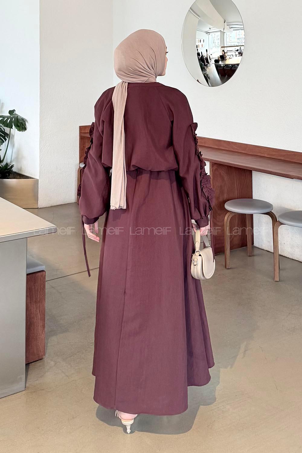 Lamelif Kol Büzgülü Ceket Jile Takım Mürdüm