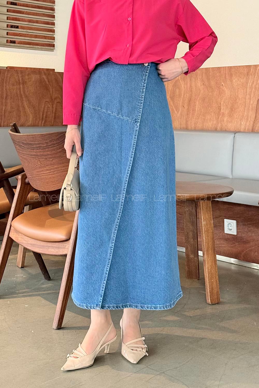 Blue Denim Unprinted Pencil Skirt Skirt