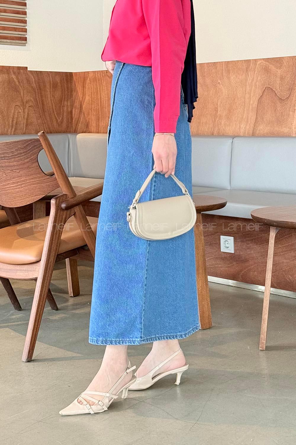 Blue Denim Unprinted Pencil Skirt Skirt