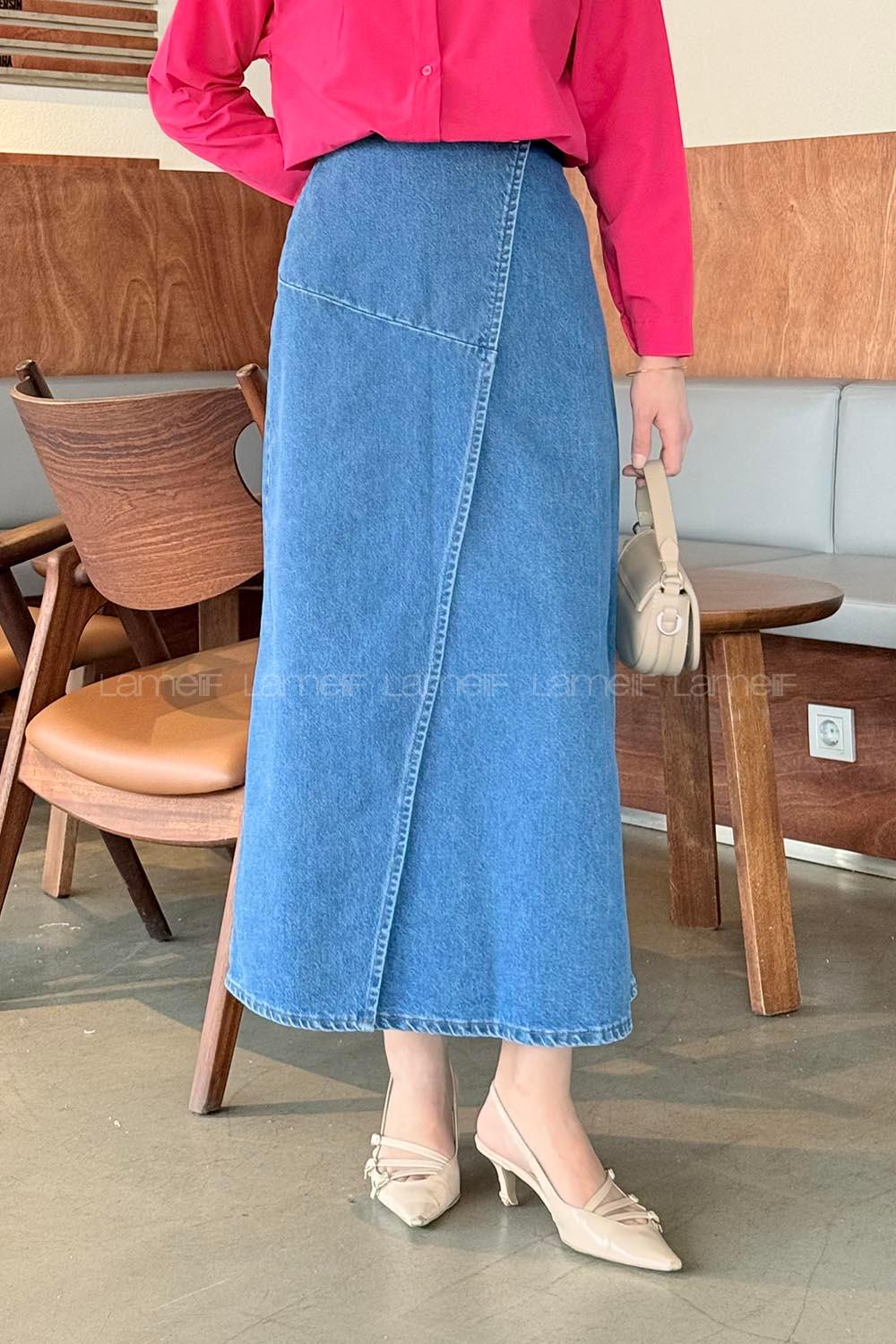 Blue Denim Unprinted Pencil Skirt Skirt