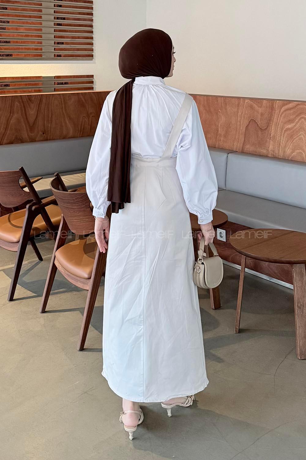 Lamelif Önü Boydan Düğmeli Salopet Açık Gri