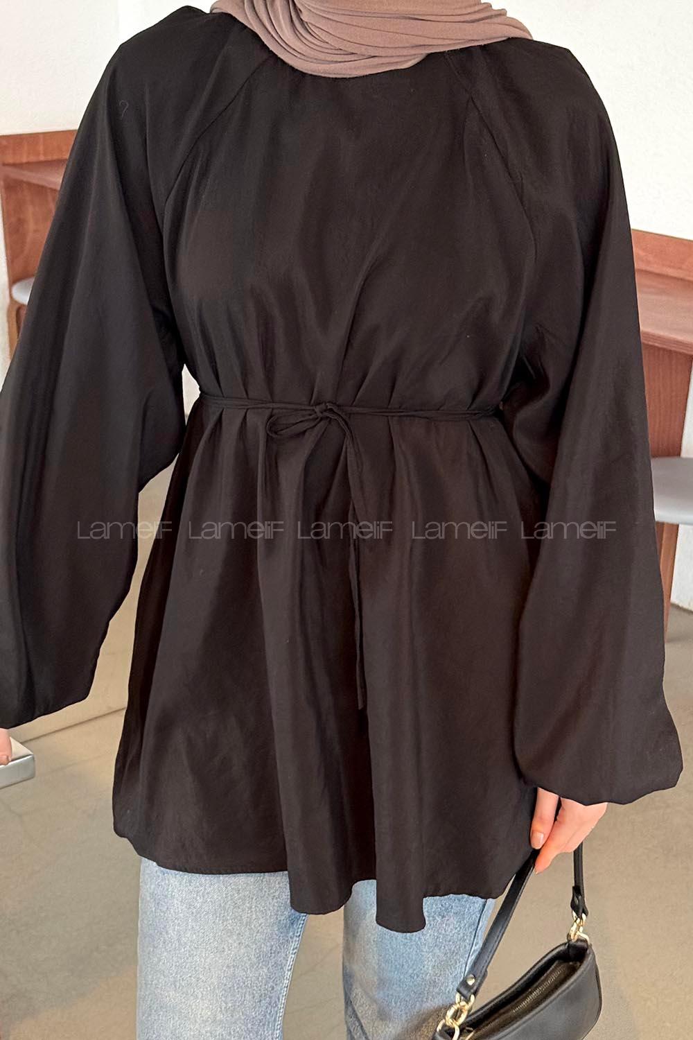 Lamelif Reglan Kol Tesettür Tunik Siyah