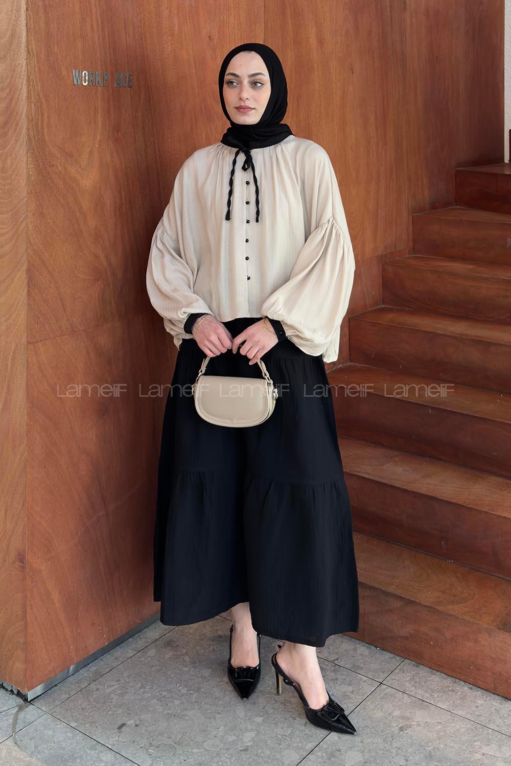 Cream Medium Crew Neck Long Arm Viscose Fabric Shirt