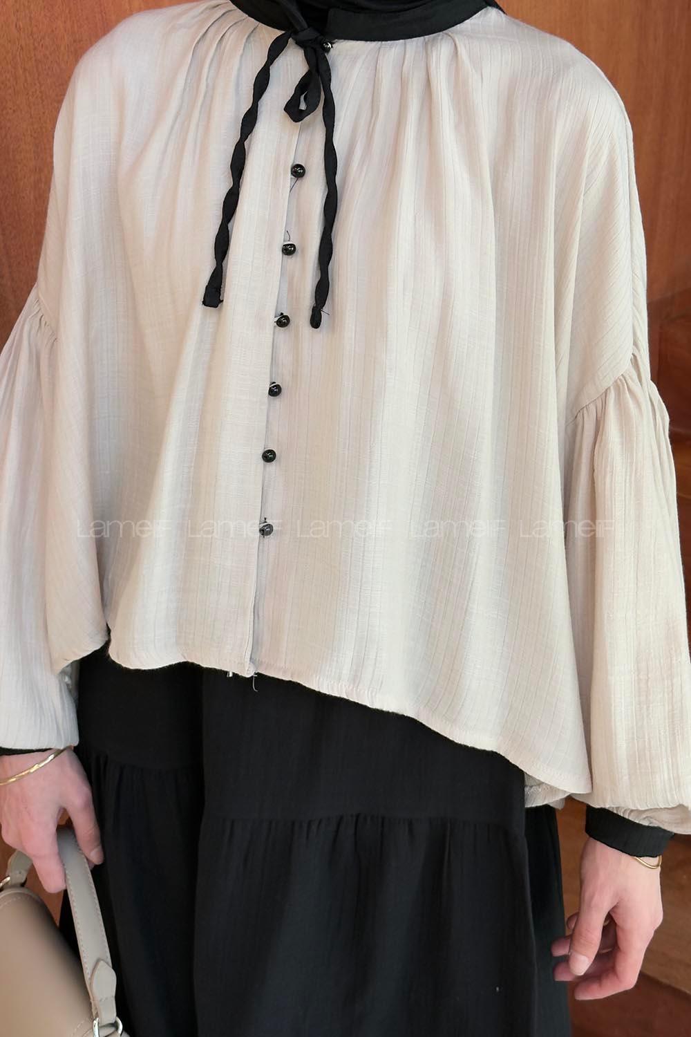 Cream Medium Crew Neck Long Arm Viscose Fabric Shirt