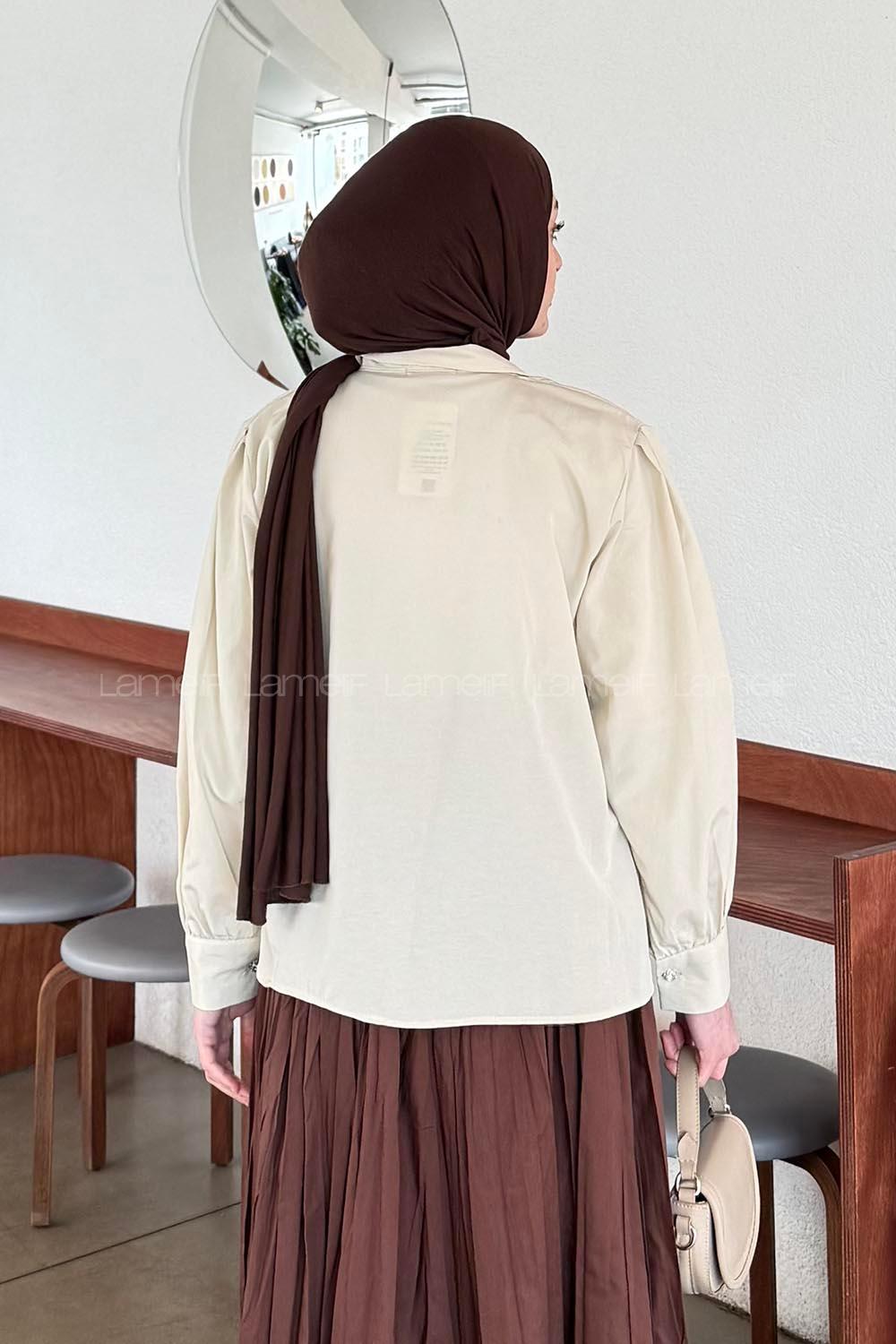 Lamelif Fırfır Detaylı Tesettür Gömlek Bej